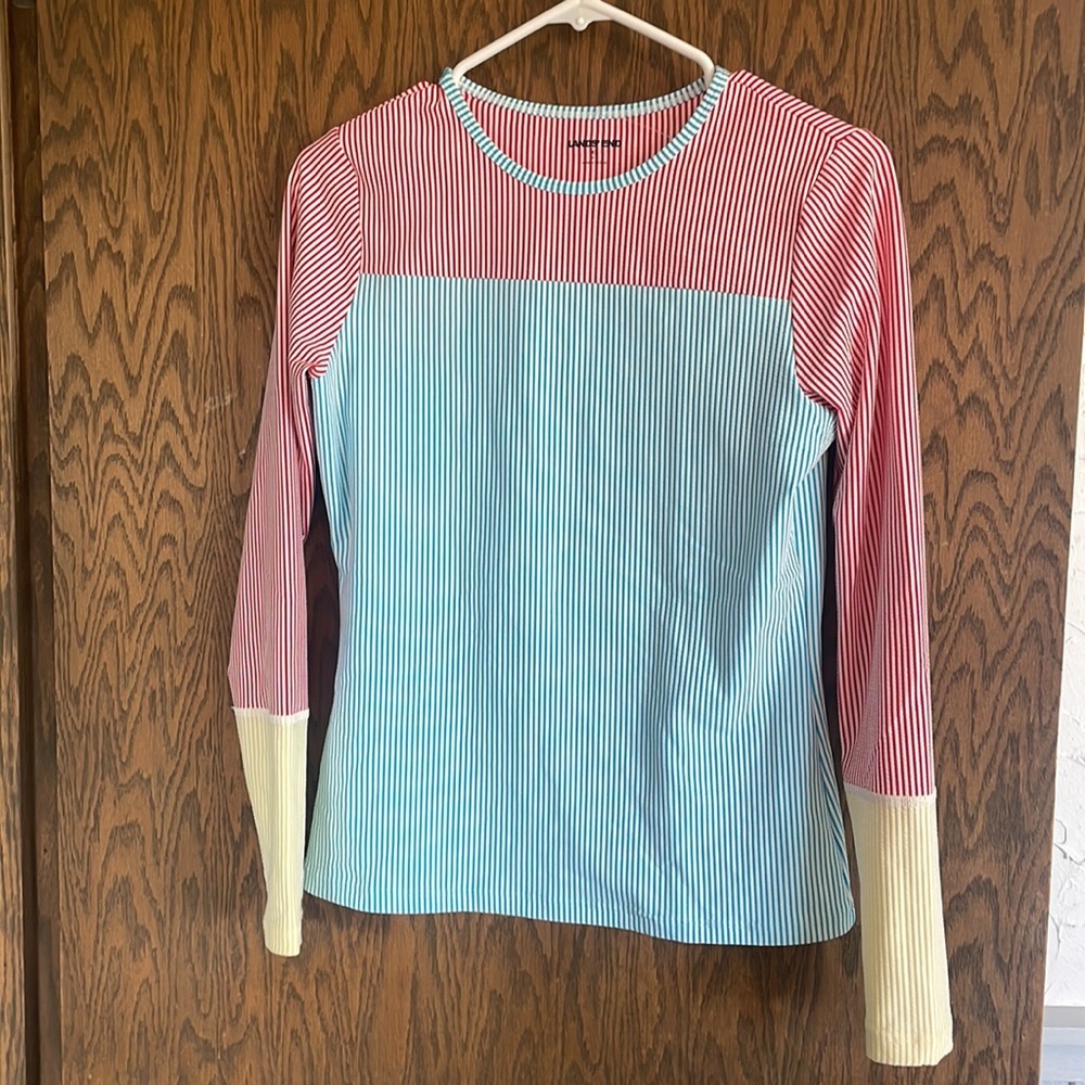 Lands' End Red and White Striped Swim Rash Guard